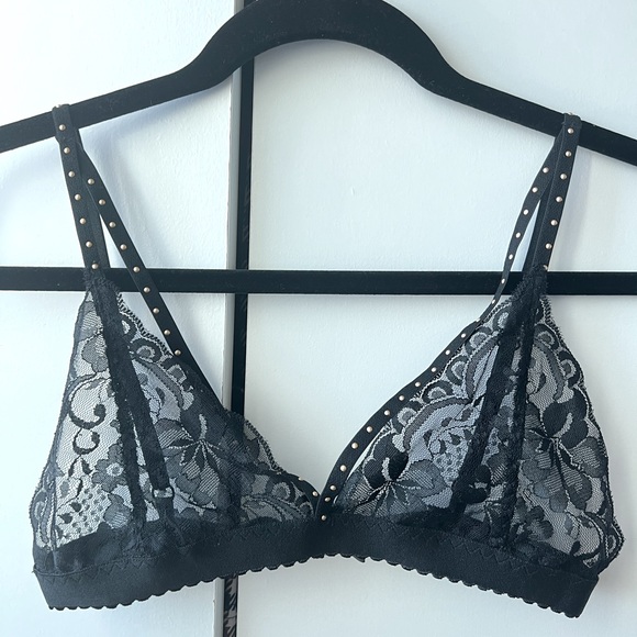 Wink Gal | Black Strappy Lace Bralette with Gold Stud Details - Picture 1 of 7